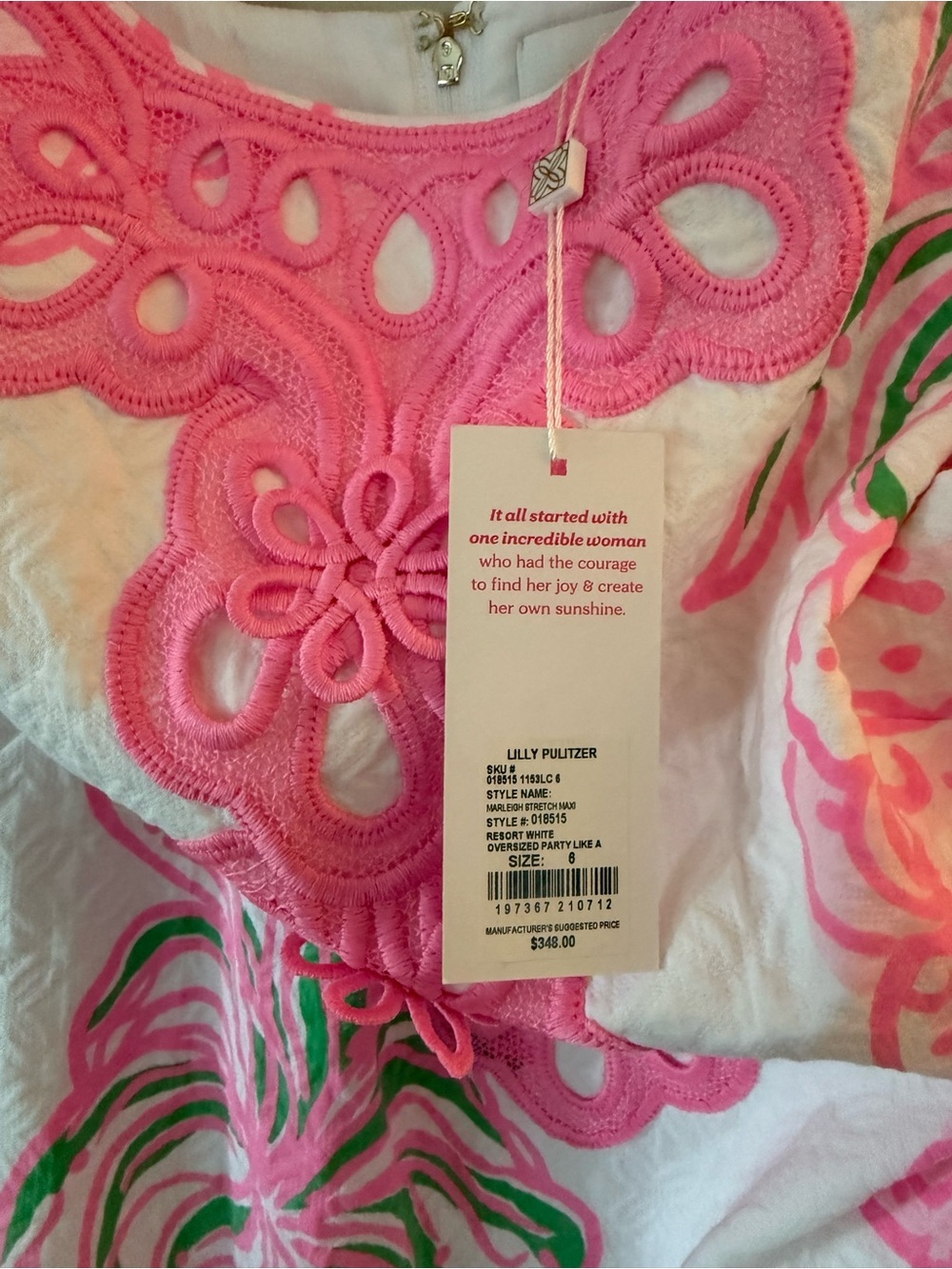 Lilly Pulitzer Marleigh Maxi Shift Dress Size 6 Pink Pineapple Lace Resort - Picture 12 of 14